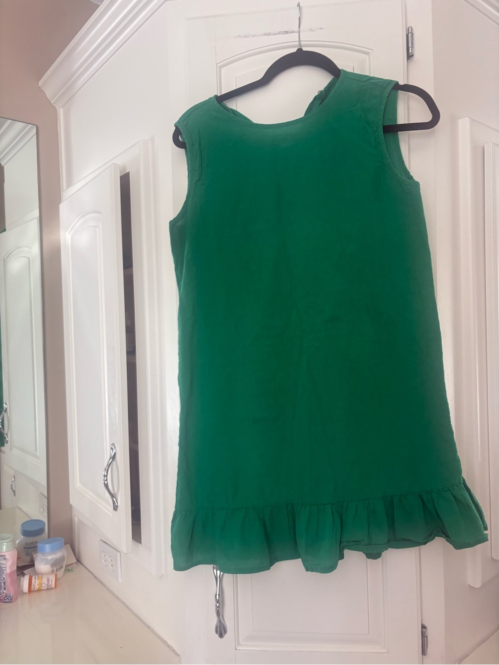Green Sleeveless Ruffle-Hem Shift Dress Handmade medium